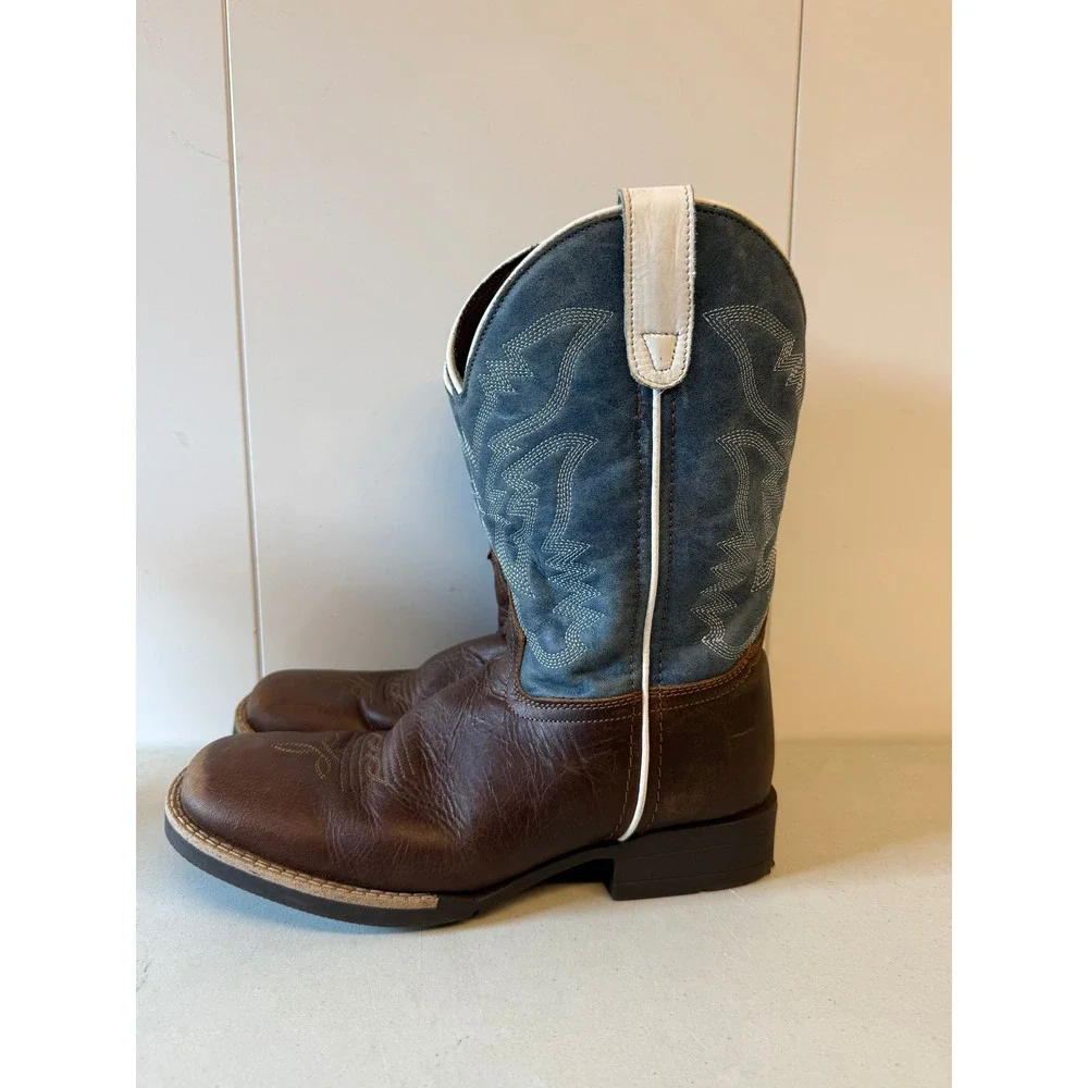 Cody James Boys Walker Western Boots Brown Blue Square Toe BCBSP23P5 Size 6.0 D